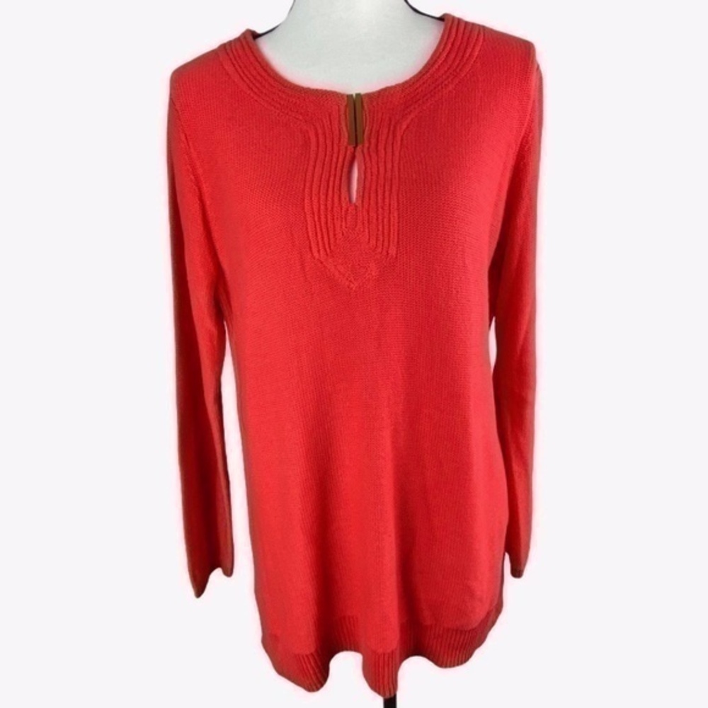 Dana Buchman Coral Knit Sweater with Metal Chest Clasp Long Sleeve Top Size L